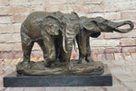 Bronze Elephant Pair Sculpture – Majestic Wildlife Art on Marble Base by Milo