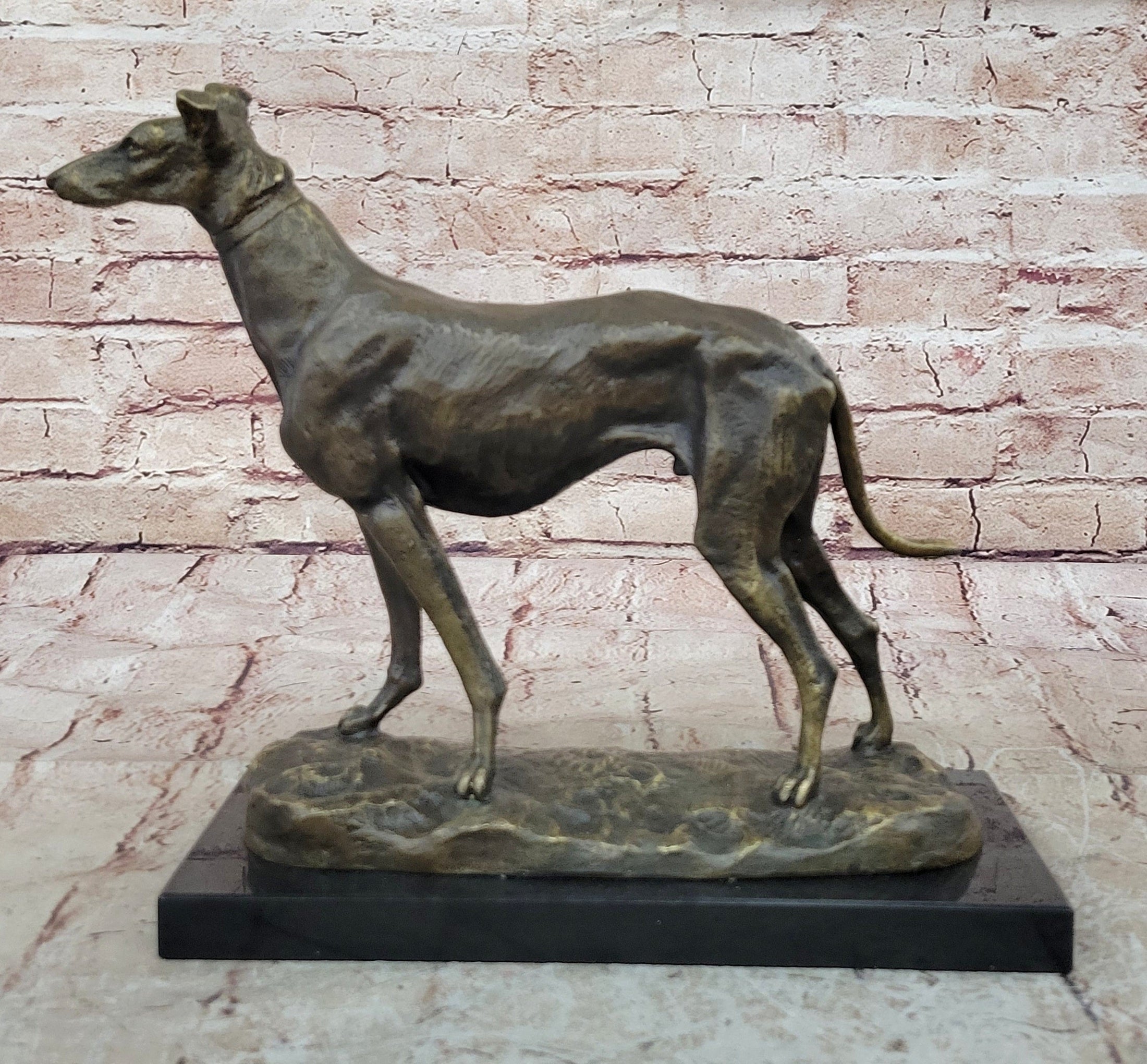 Greyhound Dog Bronze Metal Statue Sculpture Figure on Marble Base by Fremiet 