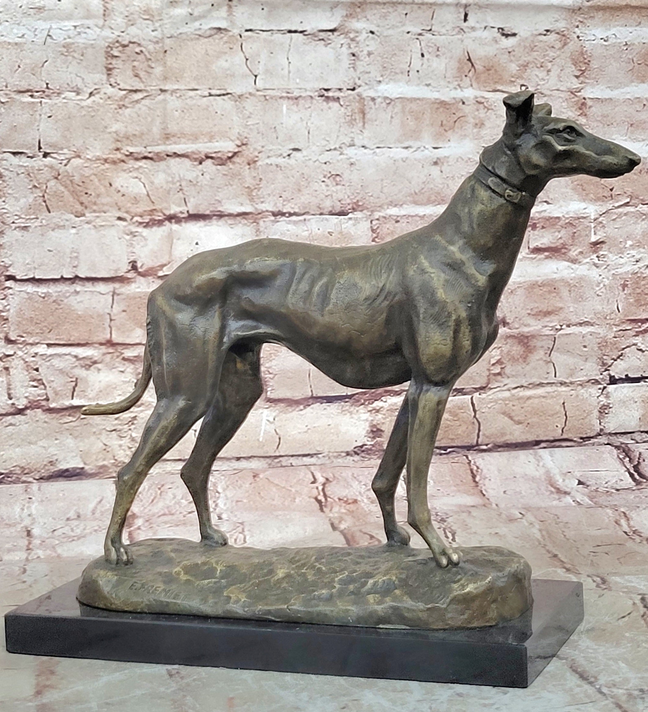 Greyhound Dog Bronze Metal Statue Sculpture Figure on Marble Base by Fremiet 
