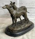 Load image into Gallery viewer, Pair of Greyhounds - Two Slender Racing Dogs Handmade Bronze Sculpture by Fremiet
