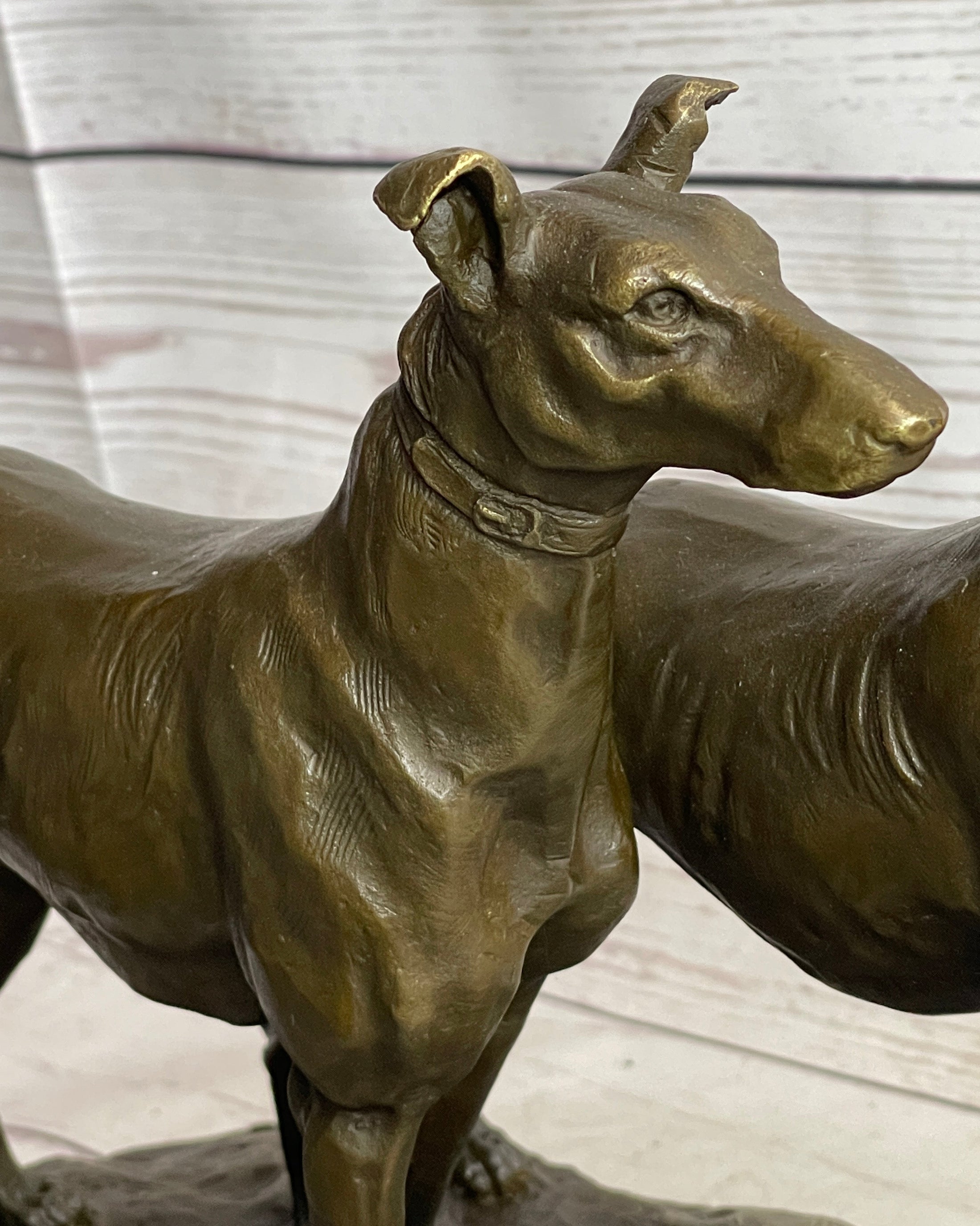 Pair of Greyhounds - Two Slender Racing Dogs Handmade Bronze Sculpture by Fremiet