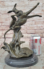 Puppy Dog Catching Frisbee Bronze Sculpture Statue Decor Original Art by Milo 