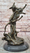 Load image into Gallery viewer, Puppy Dog Catching Frisbee Bronze Sculpture Statue Decor Original Art by Milo 
