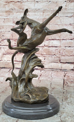 Puppy Dog Catching Frisbee Bronze Sculpture Statue Decor Original Art by Milo 