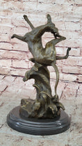Load image into Gallery viewer, Puppy Dog Catching Frisbee Bronze Sculpture Statue Decor Original Art by Milo 
