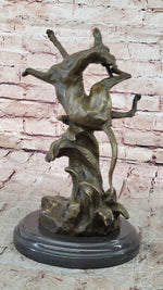 Puppy Dog Catching Frisbee Bronze Sculpture Statue Decor Original Art by Milo 