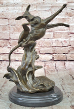 Puppy Dog Catching Frisbee Bronze Sculpture Statue Decor Original Art by Milo 