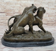 Charles Valton - Preludes to Love - Bronze Sculpture of Two Tigers on Marble Base