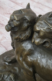 Charles Valton - Preludes to Love - Bronze Sculpture of Two Tigers on Marble Base