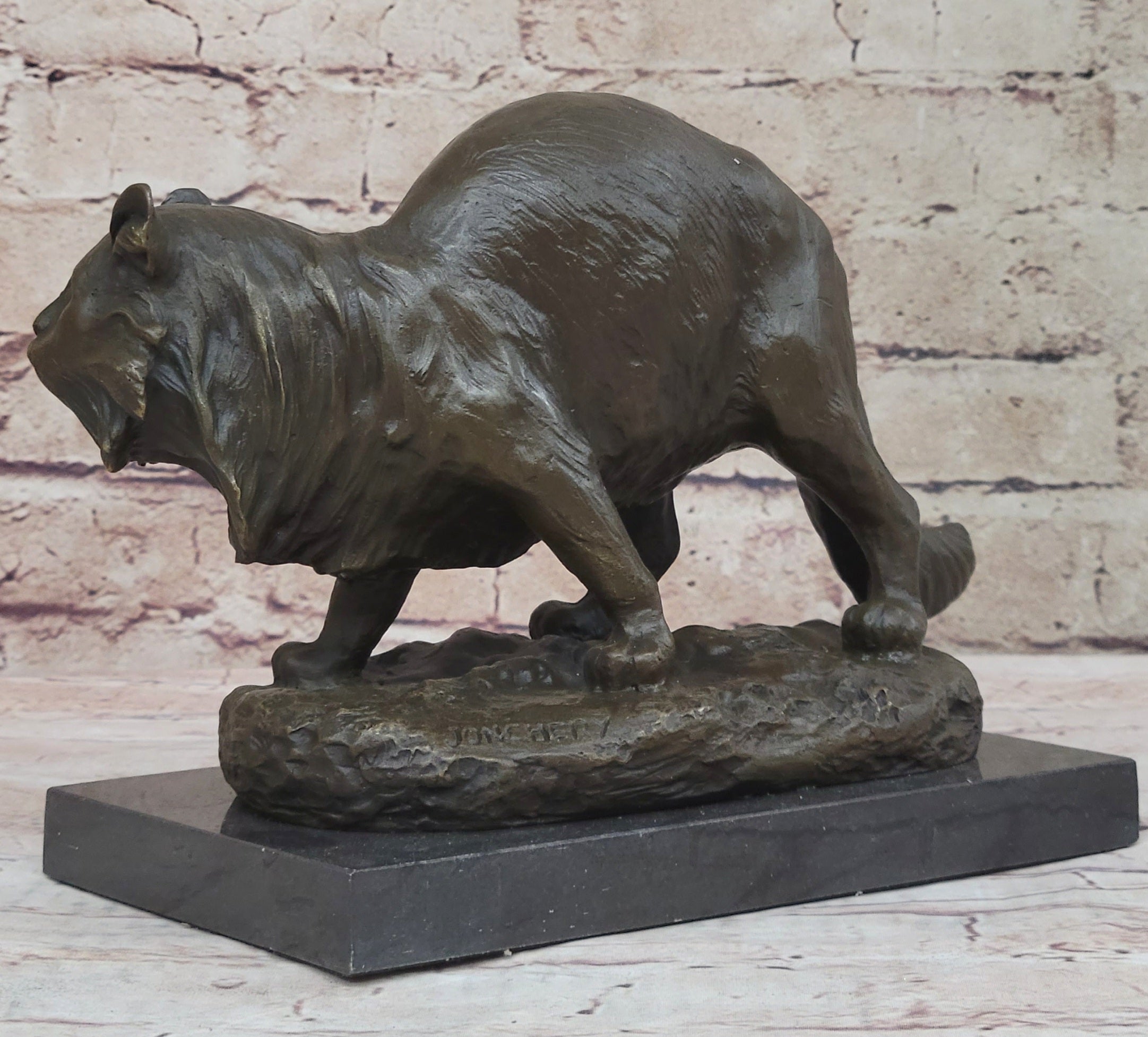 Persian Cat by Charles Emile Jonchery Bronze Sculpture Figurine Collectible 7" x 9.5"