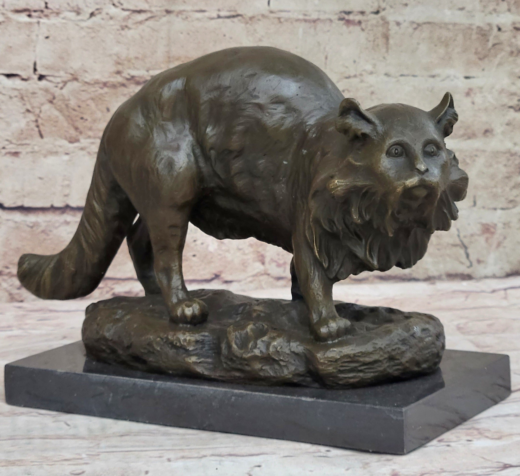 Persian Cat by Charles Emile Jonchery Bronze Sculpture Figurine Collectible 7" x 9.5"