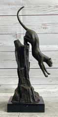 Load image into Gallery viewer, Panther Cougar Mountain Lion Cat Leaping Pouncing Down Bronze Sculpture Statue Art
