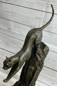 Load image into Gallery viewer, Panther Cougar Mountain Lion Cat Leaping Pouncing Down Bronze Sculpture Statue Art
