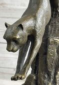 Load image into Gallery viewer, Panther Cougar Mountain Lion Cat Leaping Pouncing Down Bronze Sculpture Statue Art
