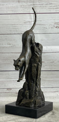 Load image into Gallery viewer, Panther Cougar Mountain Lion Cat Leaping Pouncing Down Bronze Sculpture Statue Art
