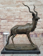 Kudu Antelope Gazelle African Deer Bronze Sculpture Statue Figure on Marble base