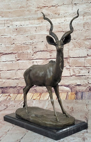 Kudu Antelope Gazelle African Deer Bronze Sculpture Statue Figure on Marble base