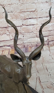 Kudu Antelope Gazelle African Deer Bronze Sculpture Statue Figure on Marble base