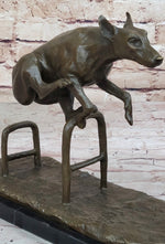 Dog Jumping Hurdle Bronze Sculpture Show Competition Trophy Original Art
