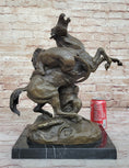 Load image into Gallery viewer, Lion Attacking Horse - Bronze Metal Sculpture by Antoine Barye on Marble Base
