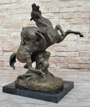 Lion Attacking Horse - Bronze Metal Sculpture by Antoine Barye on Marble Base