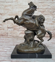 Lion Attacking Horse - Bronze Metal Sculpture by Antoine Barye on Marble Base