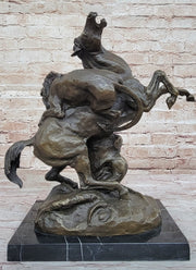 Lion Attacking Horse - Bronze Metal Sculpture by Antoine Barye on Marble Base