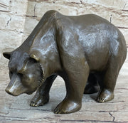 Bronze Sculpture Black Grizzly Bear Mother Cubs Animal Figurine Hand Made Statue