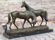 Necking Horses Equestrian Horse Lover Bronze Sculpture Statue Art Figure Marble Base