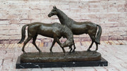 Necking Horses Equestrian Horse Lover Bronze Sculpture Statue Art Figure Marble Base