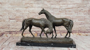 Necking Horses Equestrian Horse Lover Bronze Sculpture Statue Art Figure Marble Base