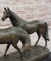 Necking Horses Equestrian Horse Lover Bronze Sculpture Statue Art Figure Marble Base