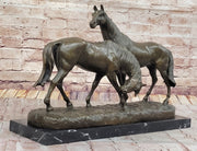 Necking Horses Equestrian Horse Lover Bronze Sculpture Statue Art Figure Marble Base