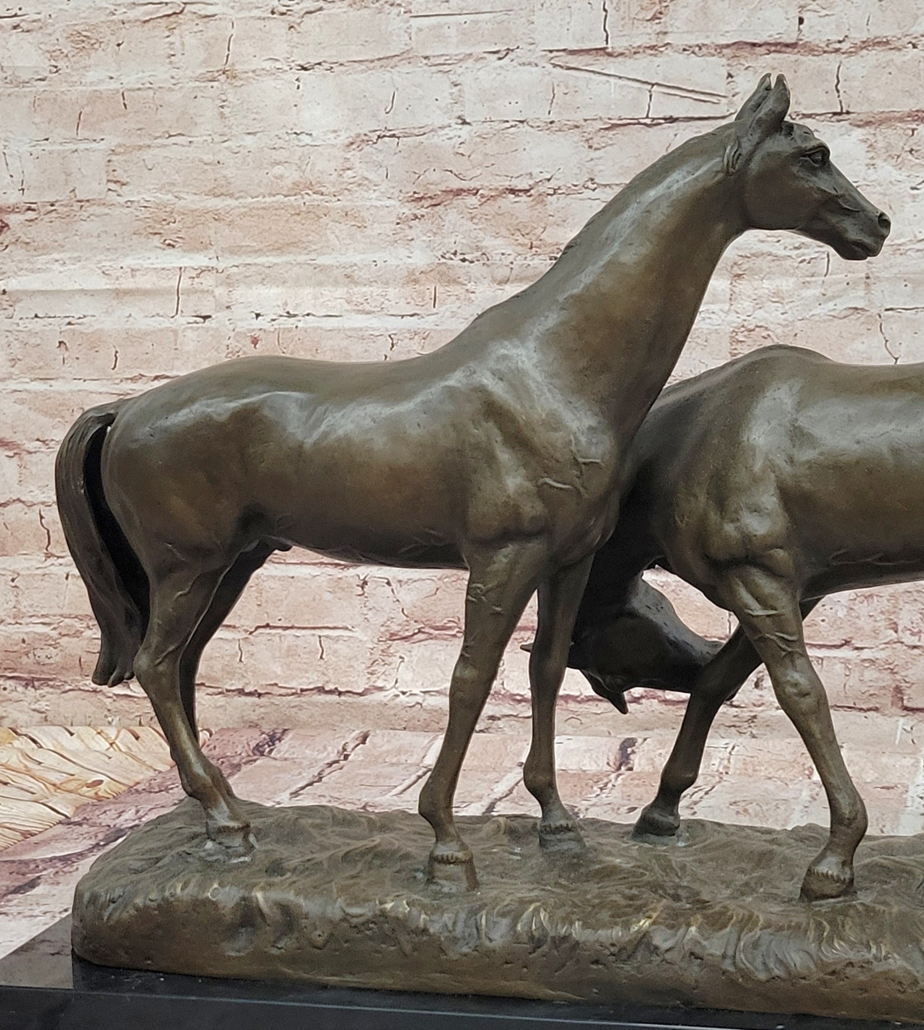 Necking Horses Equestrian Horse Lover Bronze Sculpture Statue Art Figure Marble Base