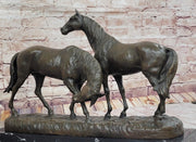 Necking Horses Equestrian Horse Lover Bronze Sculpture Statue Art Figure Marble Base