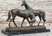 Necking Horses Equestrian Horse Lover Bronze Sculpture Statue Art Figure Marble Base