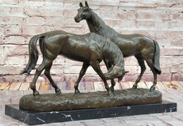 Necking Horses Equestrian Horse Lover Bronze Sculpture Statue Art Figure Marble Base