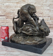 Bronze Sculpture Statue of a Gorilla vs. Lion by Clovis Edmon Masson