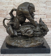 Bronze Sculpture Statue of a Gorilla vs. Lion by Clovis Edmon Masson