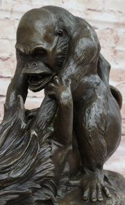 Bronze Sculpture Statue of a Gorilla vs. Lion by Clovis Edmon Masson