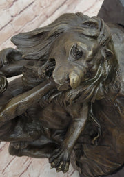 Bronze Sculpture Statue of a Gorilla vs. Lion by Clovis Edmon Masson