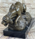 Load image into Gallery viewer, Sabre Tooth Tiger Lion Panther Bronze Sculpture Statue on Marble Base
