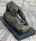 Load image into Gallery viewer, Sabre Tooth Tiger Lion Panther Bronze Sculpture Statue on Marble Base
