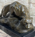Load image into Gallery viewer, Sabre Tooth Tiger Lion Panther Bronze Sculpture Statue on Marble Base
