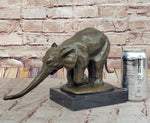 Bronze Elephant Sculpture with Outstretched Trunk – Wildlife Art on Marble Base