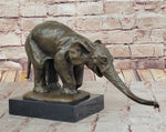 Bronze Elephant Sculpture with Outstretched Trunk – Wildlife Art on Marble Base