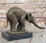 Bronze Elephant Sculpture with Outstretched Trunk – Wildlife Art on Marble Base
