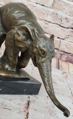 Bronze Elephant Sculpture with Outstretched Trunk – Wildlife Art on Marble Base