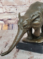 Bronze Elephant Sculpture with Outstretched Trunk – Wildlife Art on Marble Base