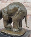 Load image into Gallery viewer, Bronze Elephant Sculpture with Outstretched Trunk – Wildlife Art on Marble Base
